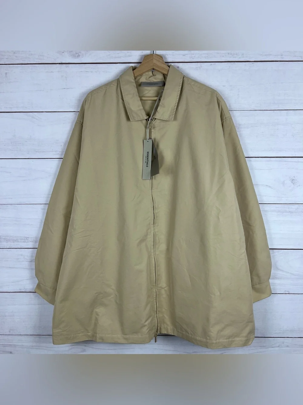 Fear Of God Essentials Full Zip Windbreaker Oversized Mens Medium NWT Beige
